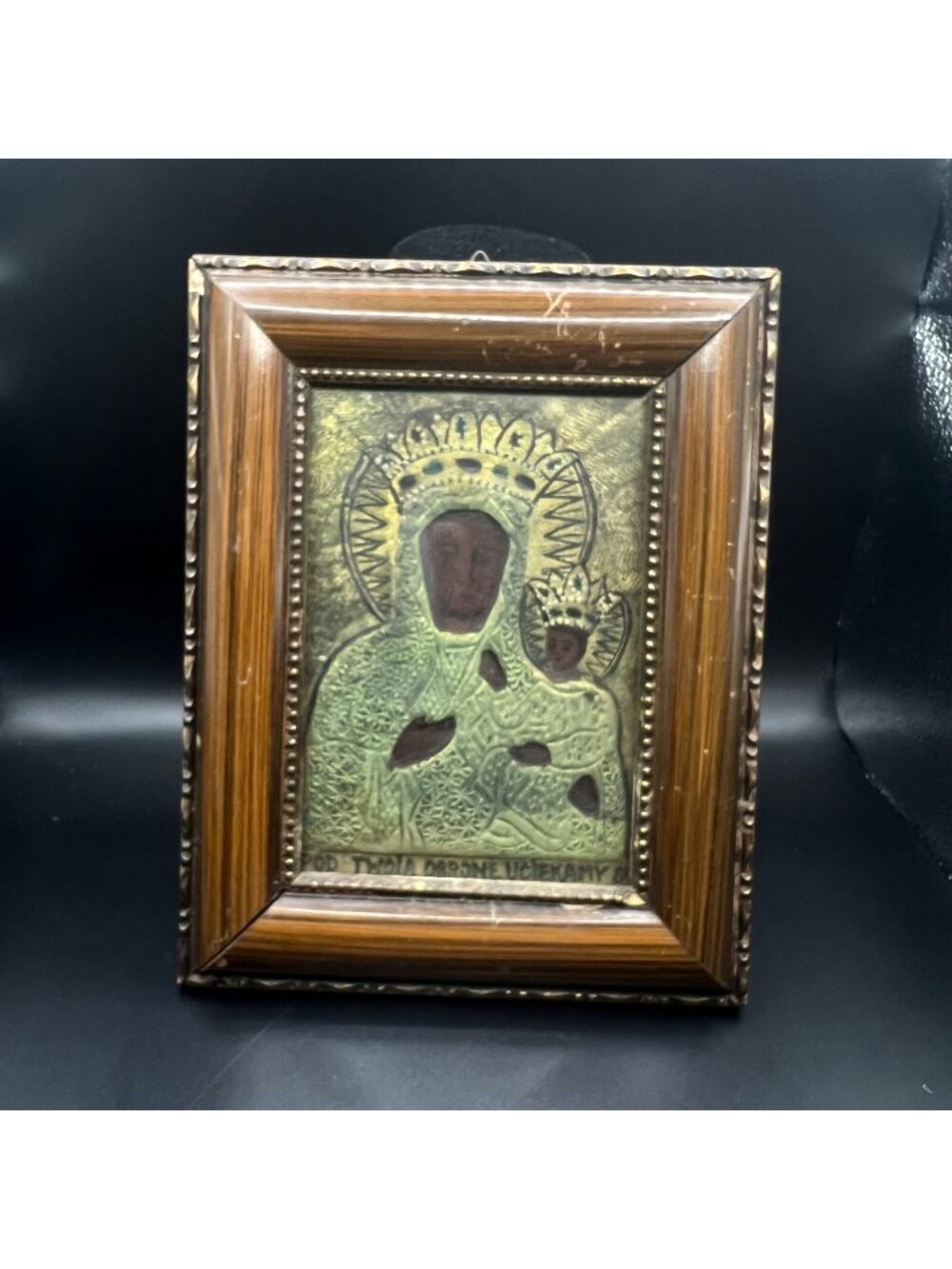 Vintage Religious Icon Black Madonna Of Czestochowa Ornate Frame Polish Catholic